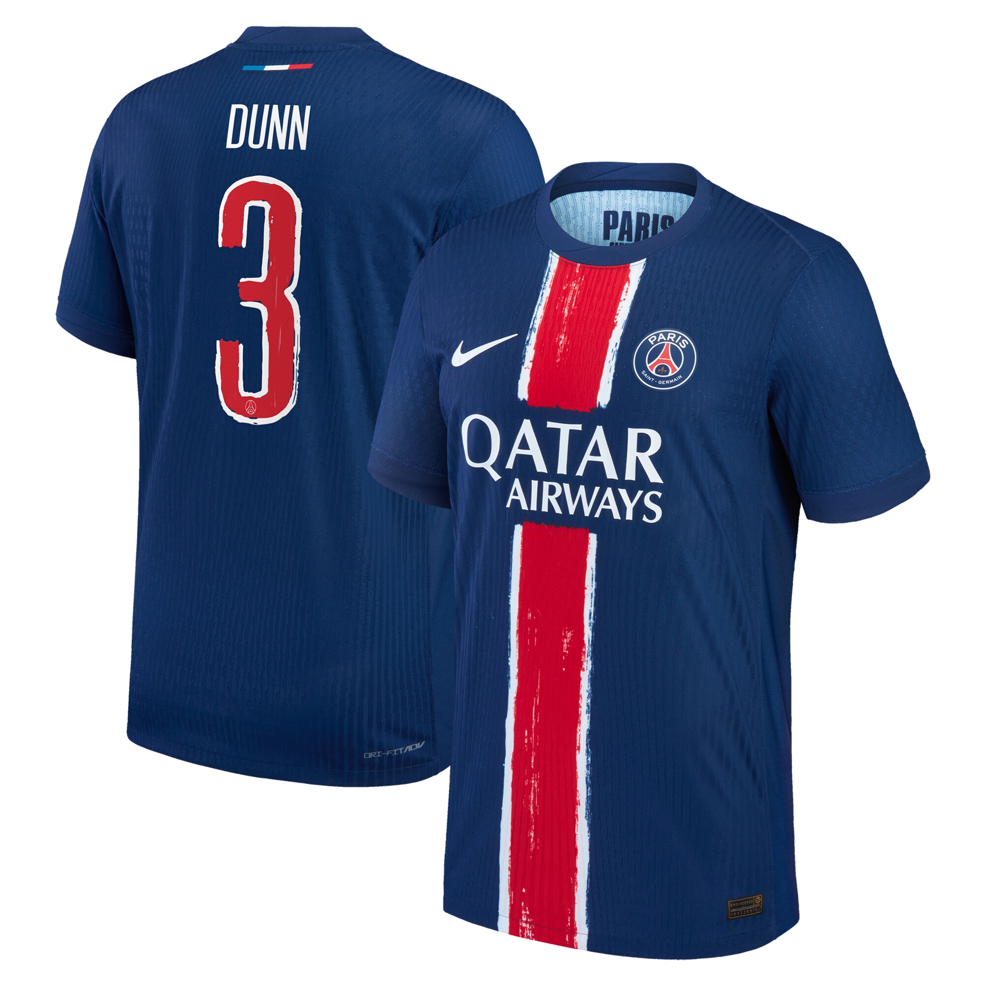 maillot domicile match psg nike dri-fit adv 2425 avec flocage dunn 3 Série | Maillots et Vêtements PSG Exclusifs sur PSG Shop