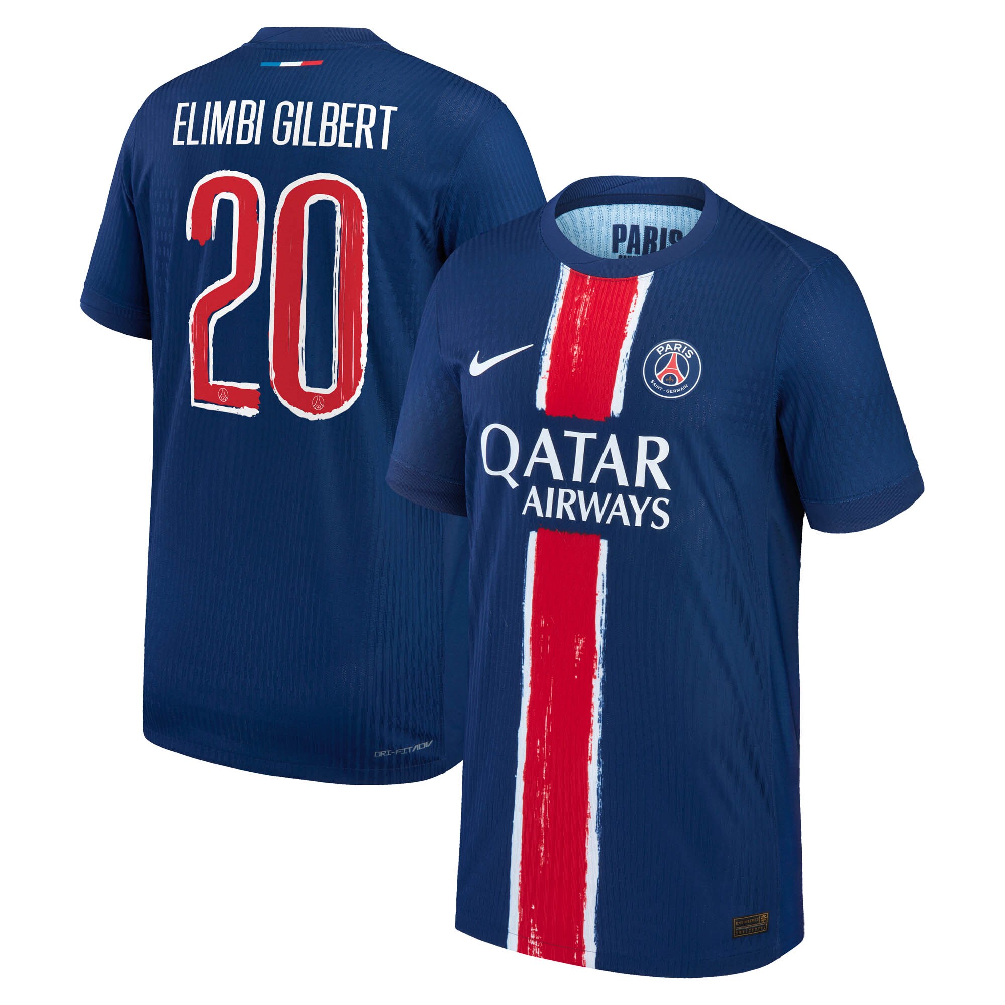 maillot domicile match psg nike dri-fit adv 2425 – enfant avec flocage elimbi gilbert 20 Série | Maillots et Vêtements PSG Exclusifs sur PSG Shop