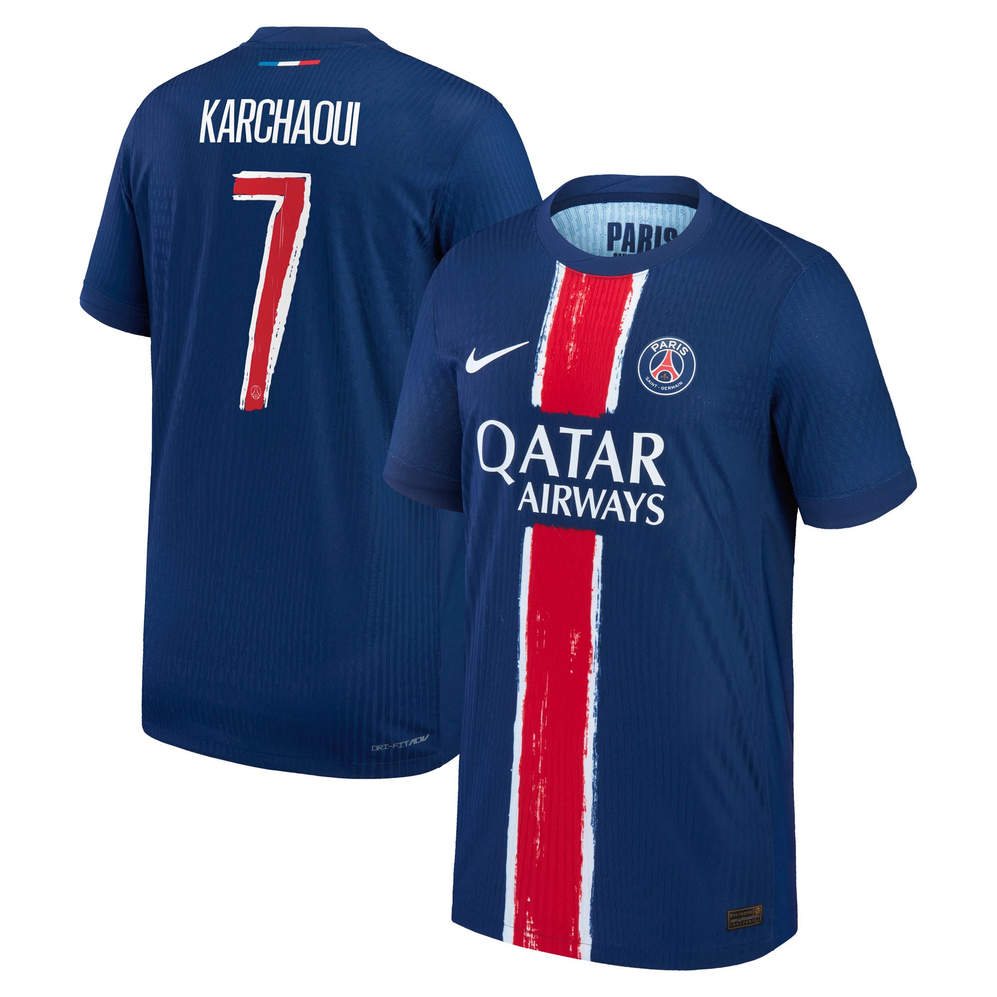maillot domicile match psg nike dri-fit adv 2425 – enfant avec flocage karchaoui 7 Série | Maillots et Vêtements PSG Exclusifs sur PSG Shop