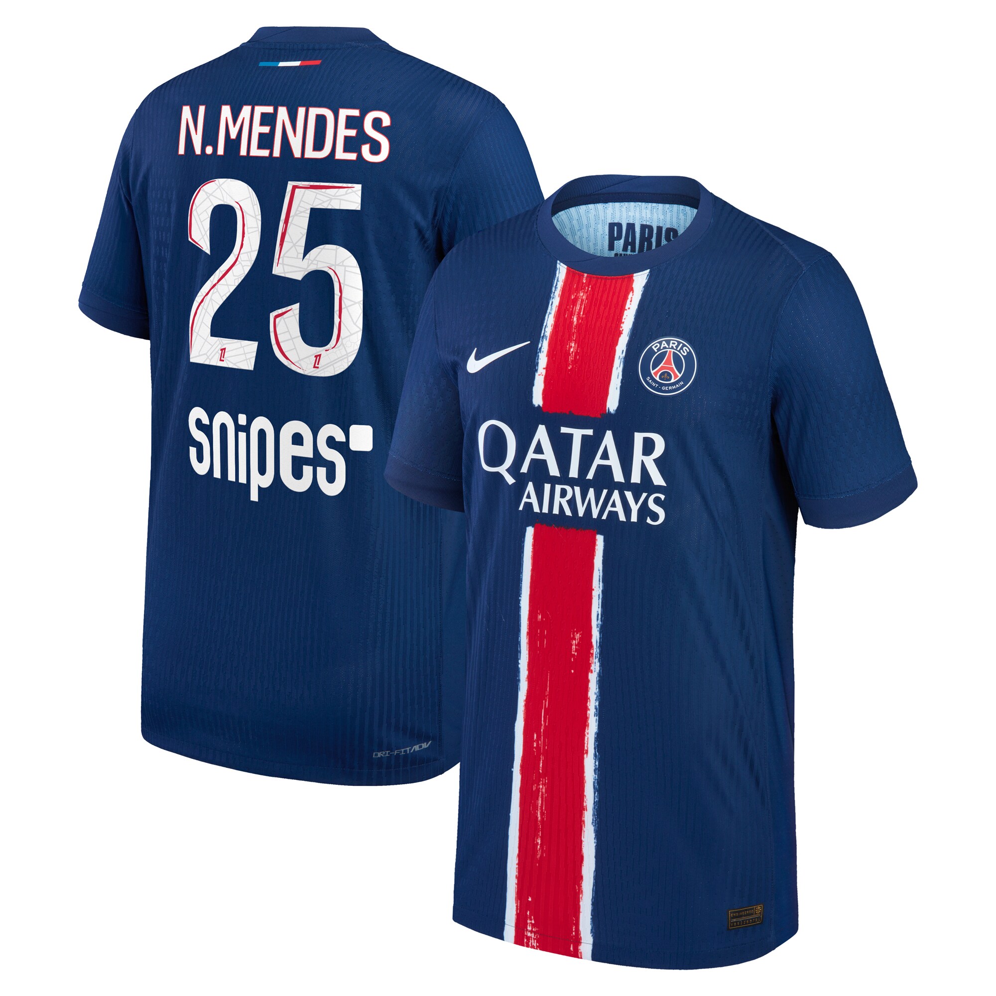 maillot domicile match psg nike dri-fit adv 2425 – enfant avec flocage n.mendes 25 Série | Maillots et Vêtements PSG Exclusifs sur PSG Shop