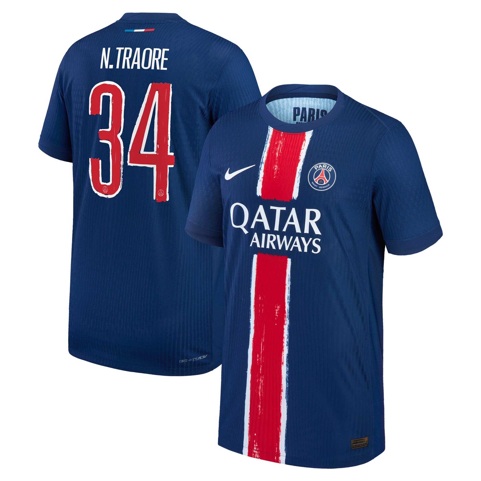 maillot domicile match psg nike dri-fit adv 2425 – enfant avec flocage n.traore 34 Série | Maillots et Vêtements PSG Exclusifs sur PSG Shop