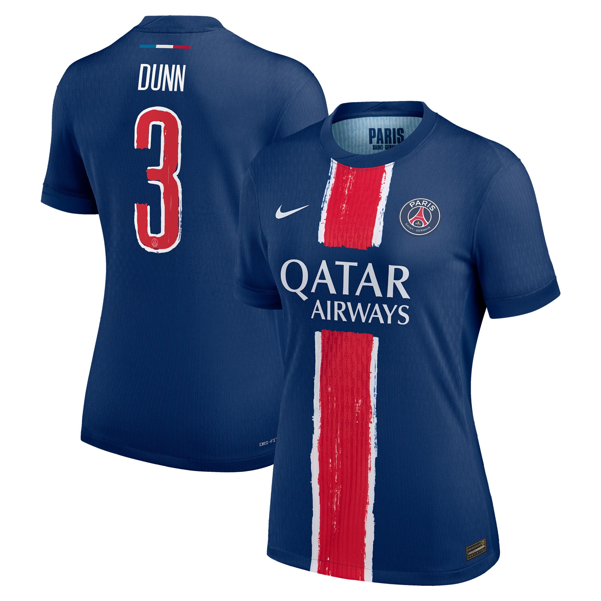 maillot domicile match psg nike dri-fit adv 2425 – femme avec flocage dunn 3 Série | Maillots et Vêtements PSG Exclusifs sur PSG Shop
