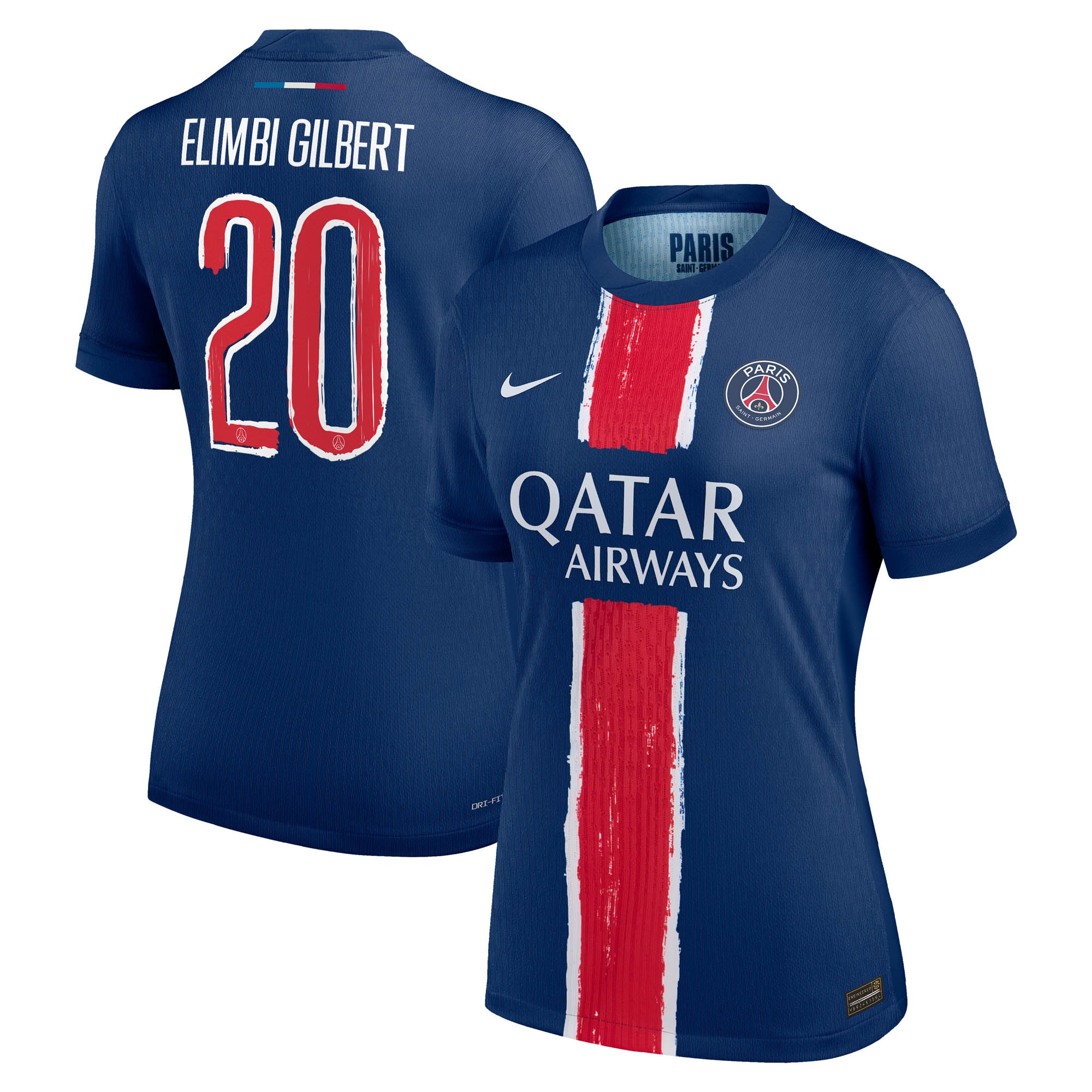 maillot domicile match psg nike dri-fit adv 2425 – femme avec flocage elimbi gilbert 20 Série | Maillots et Vêtements PSG Exclusifs sur PSG Shop