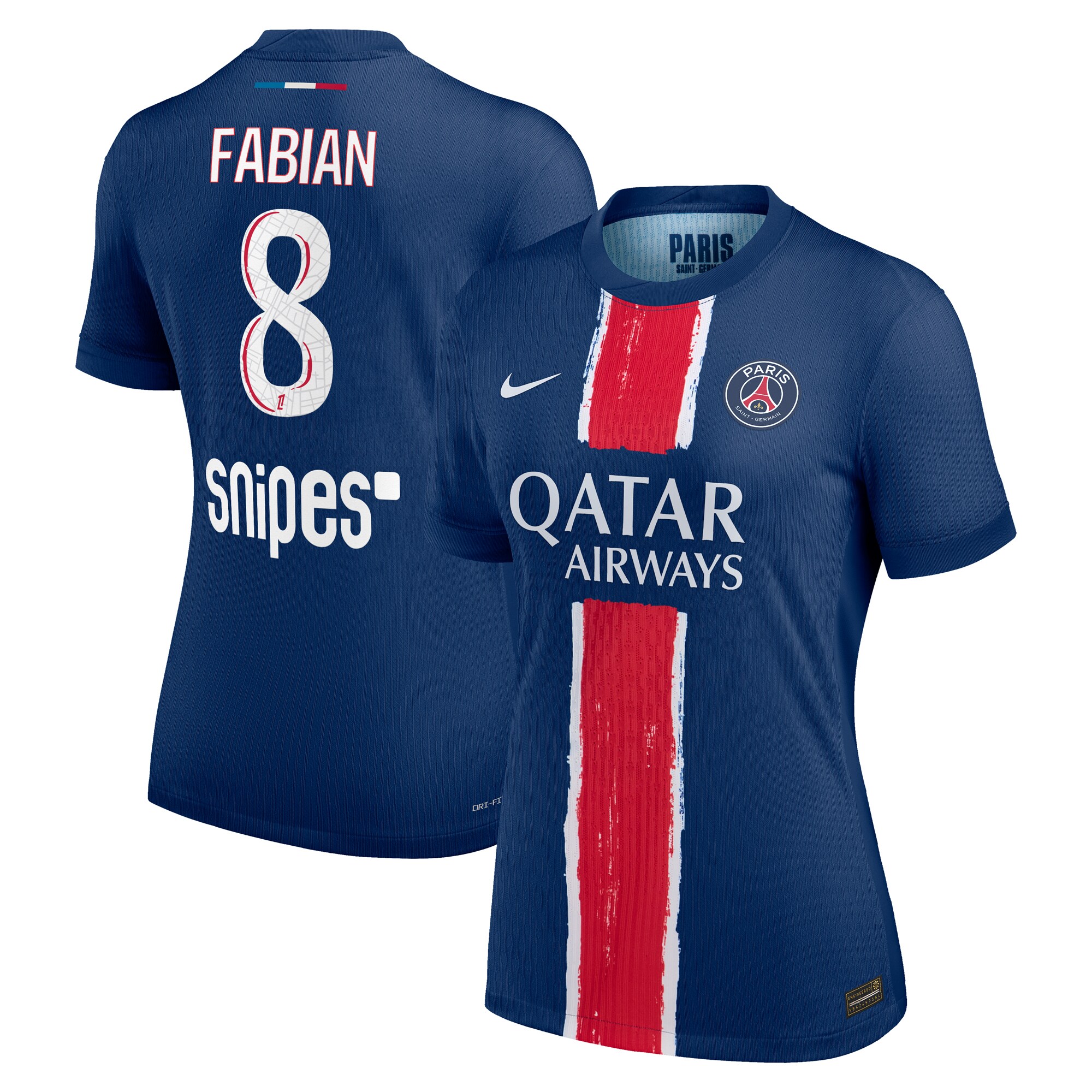maillot domicile match psg nike dri-fit adv 2425 – femme avec flocage fabian 8 Série | Maillots et Vêtements PSG Exclusifs sur PSG Shop