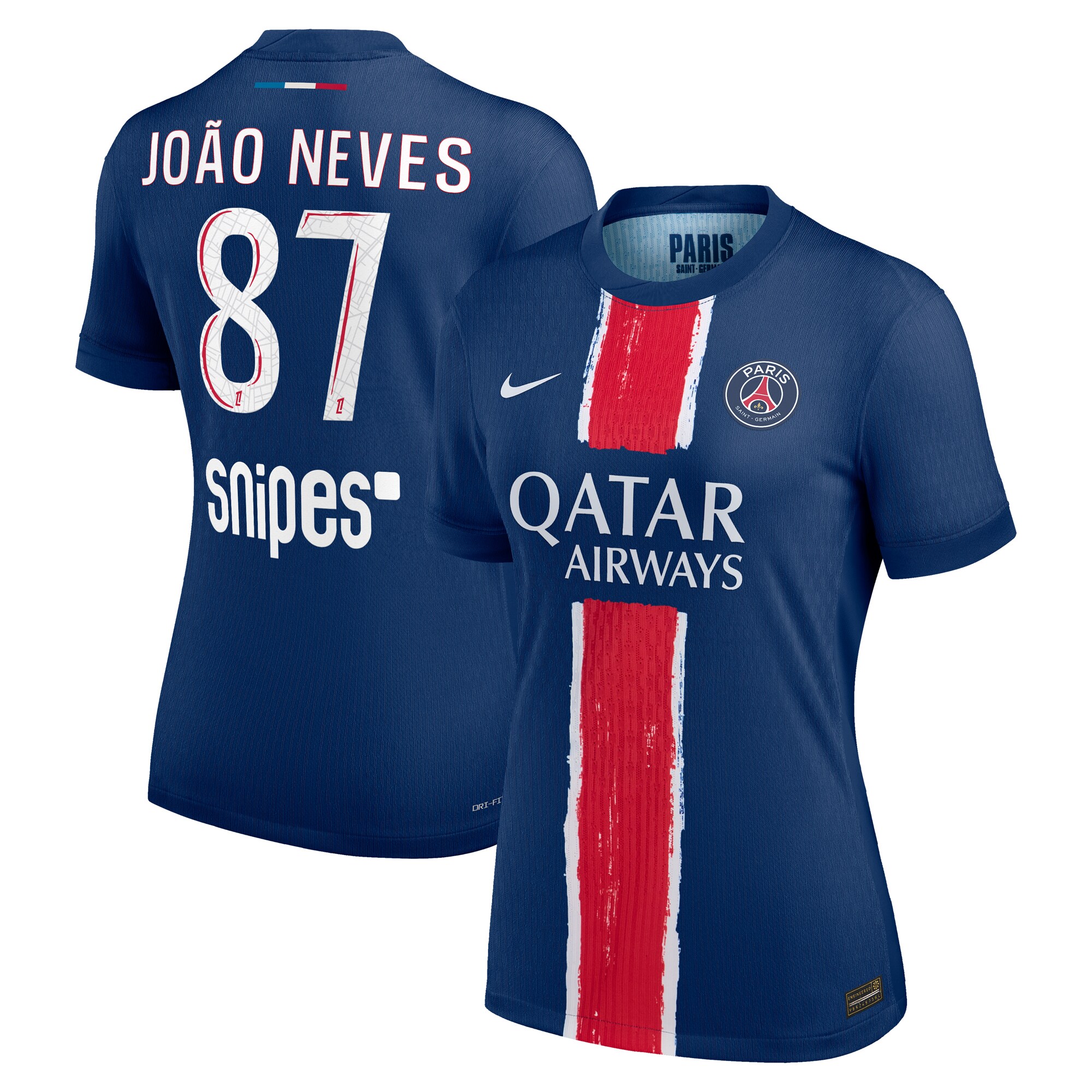 maillot domicile match psg nike dri-fit adv 2425 – femme avec flocage joao neves 87 Série | Maillots et Vêtements PSG Exclusifs sur PSG Shop