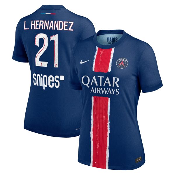 maillot domicile match psg nike dri-fit adv 2425 – femme avec flocage l.hernandez 21 Série | Maillots et Vêtements PSG Exclusifs sur PSG Shop