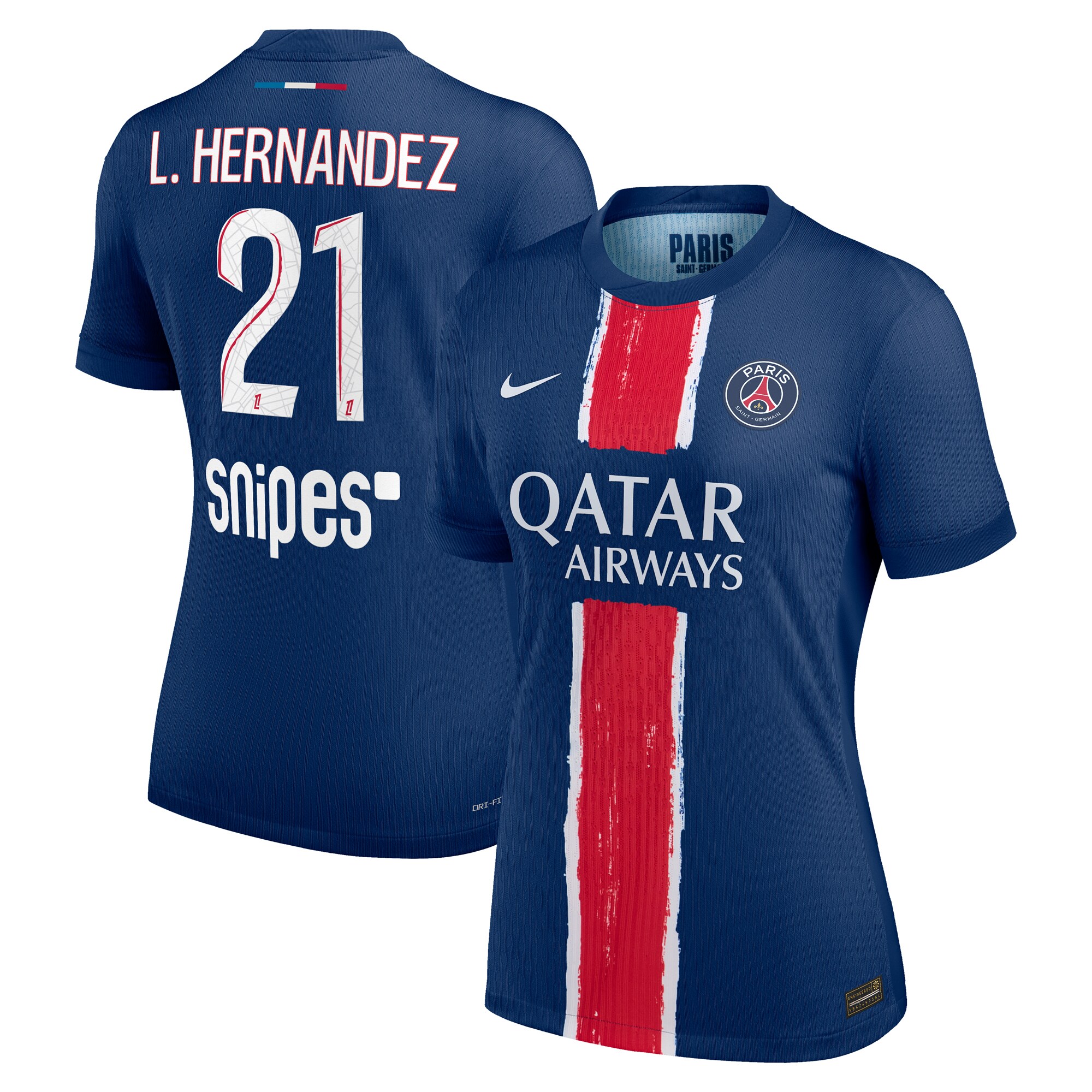maillot domicile match psg nike dri-fit adv 2425 – femme avec flocage l.hernandez 21 Série | Maillots et Vêtements PSG Exclusifs sur PSG Shop