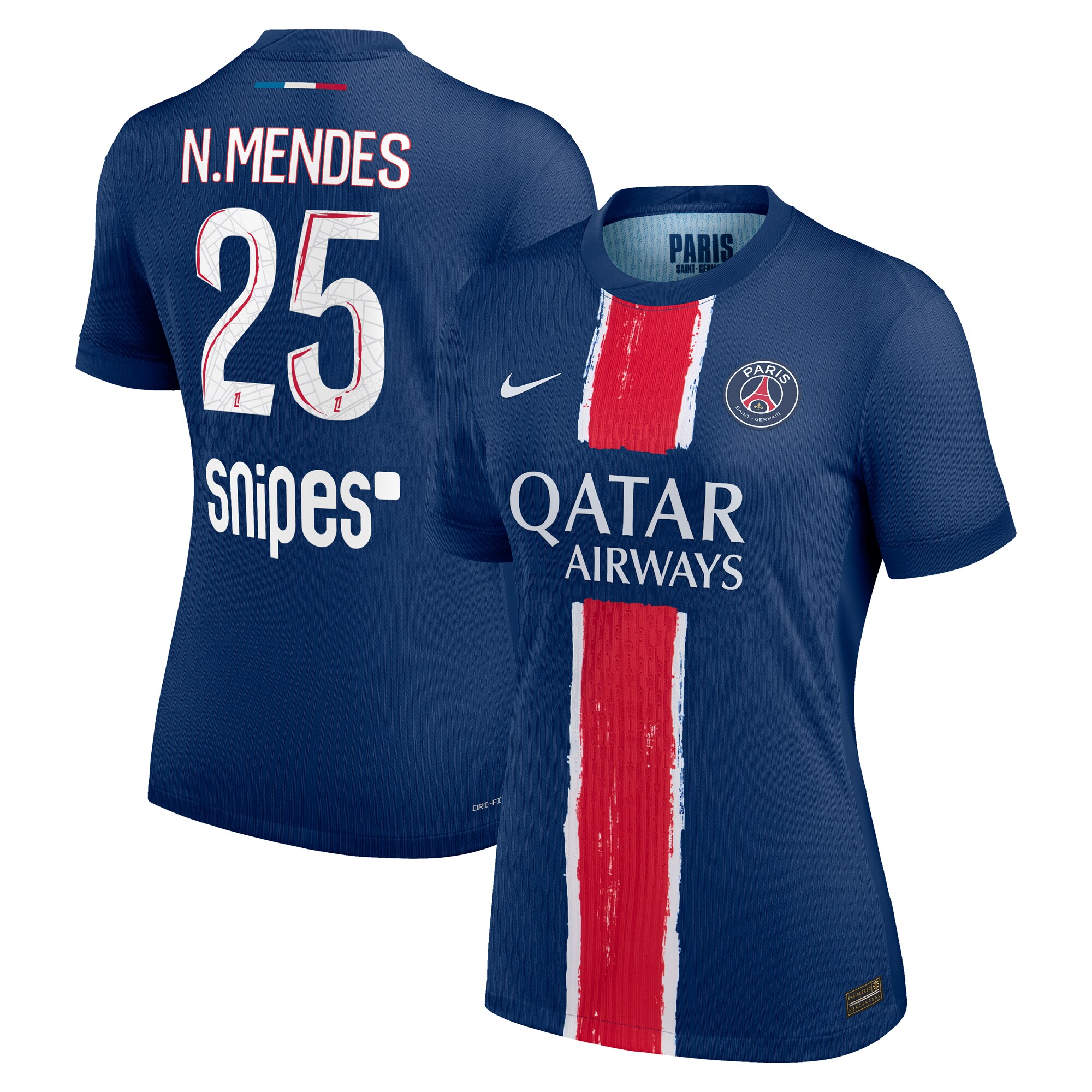 maillot domicile match psg nike dri-fit adv 2425 – femme avec flocage n.mendes 25 Série | Maillots et Vêtements PSG Exclusifs sur PSG Shop