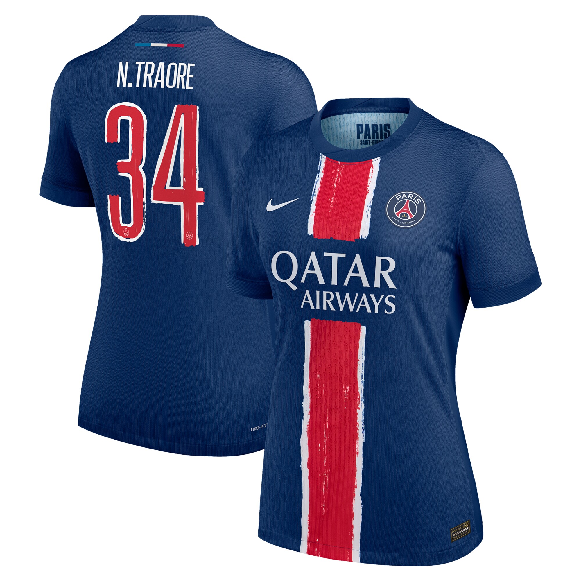 maillot domicile match psg nike dri-fit adv 2425 – femme avec flocage n.traore 34 Série | Maillots et Vêtements PSG Exclusifs sur PSG Shop