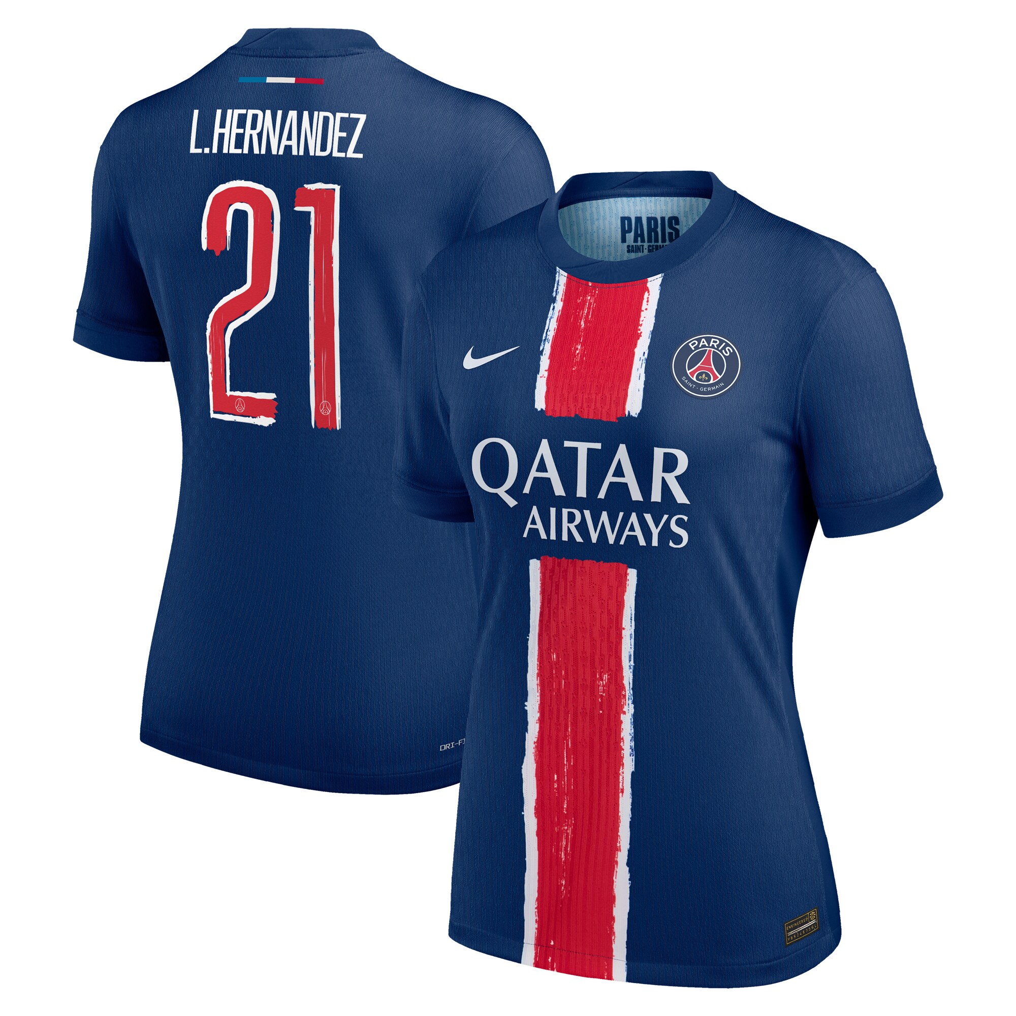 maillot domicile match psg nike dri-fit adv 2425 – femme – flocage coupe l.hernandez 21 Série | Maillots et Vêtements PSG Exclusifs sur PSG Shop