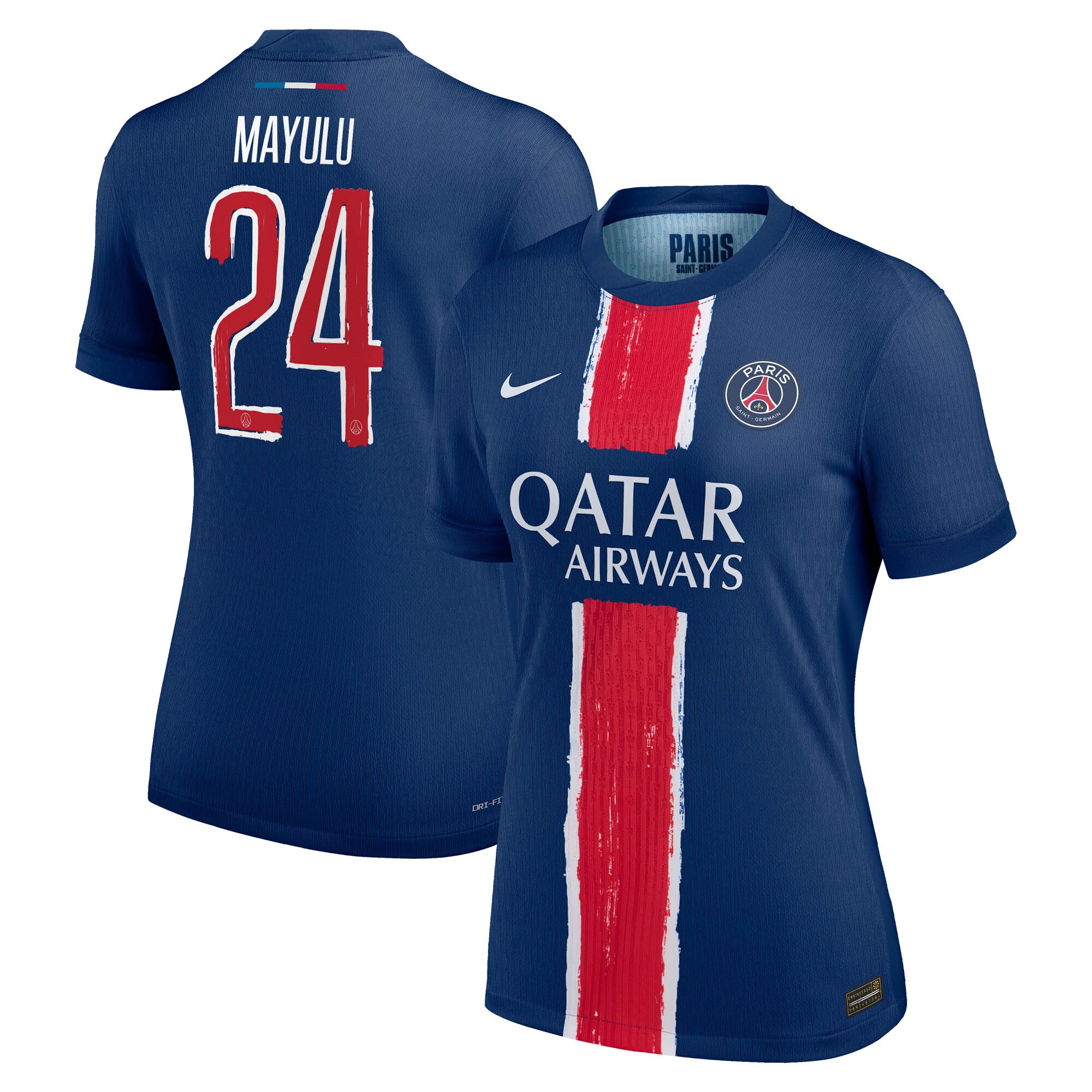 maillot domicile match psg nike dri-fit adv 2425 – femme – flocage coupe mayulu 24 Série | Maillots et Vêtements PSG Exclusifs sur PSG Shop