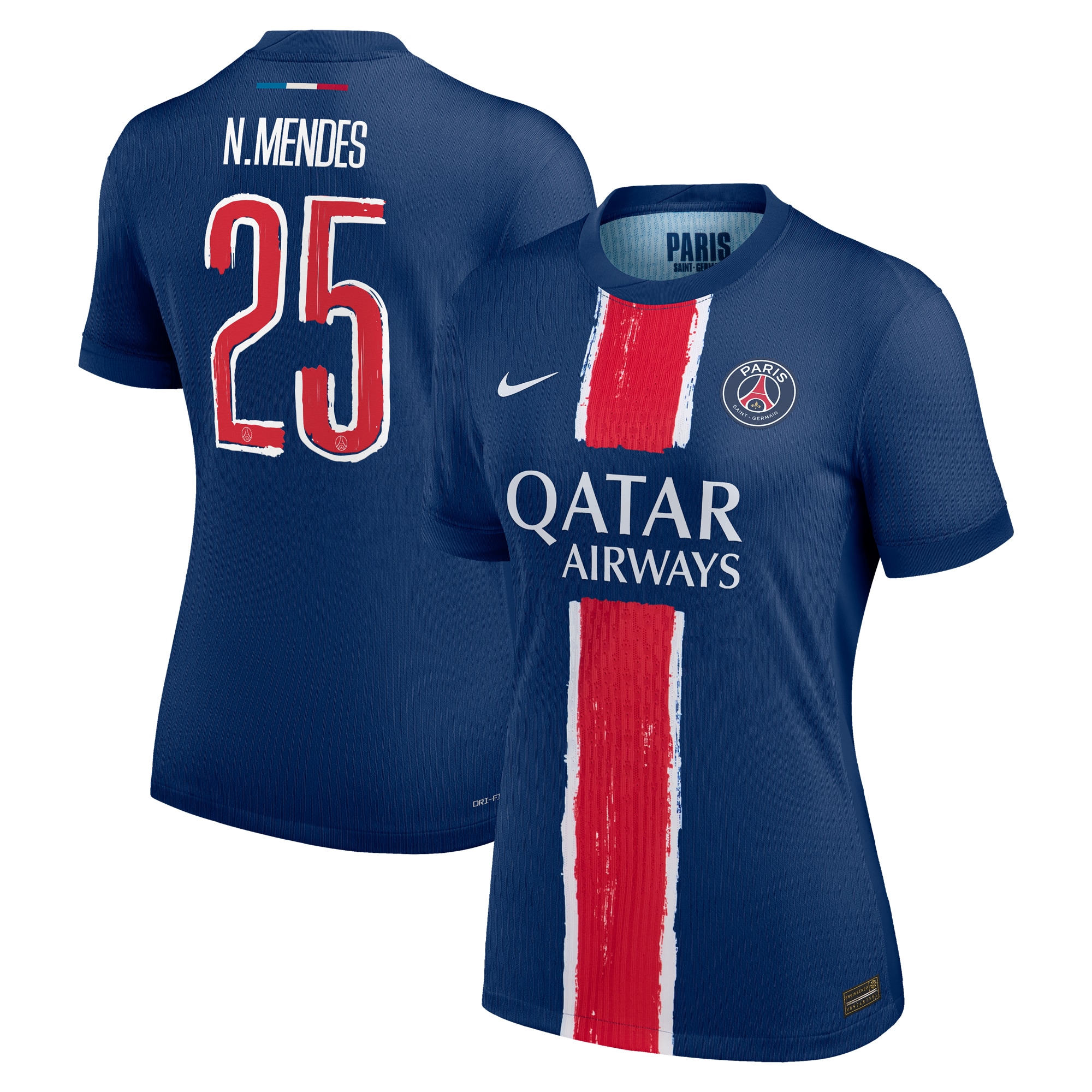 maillot domicile match psg nike dri-fit adv 2425 – femme – flocage coupe n.mendes 25 Série | Maillots et Vêtements PSG Exclusifs sur PSG Shop