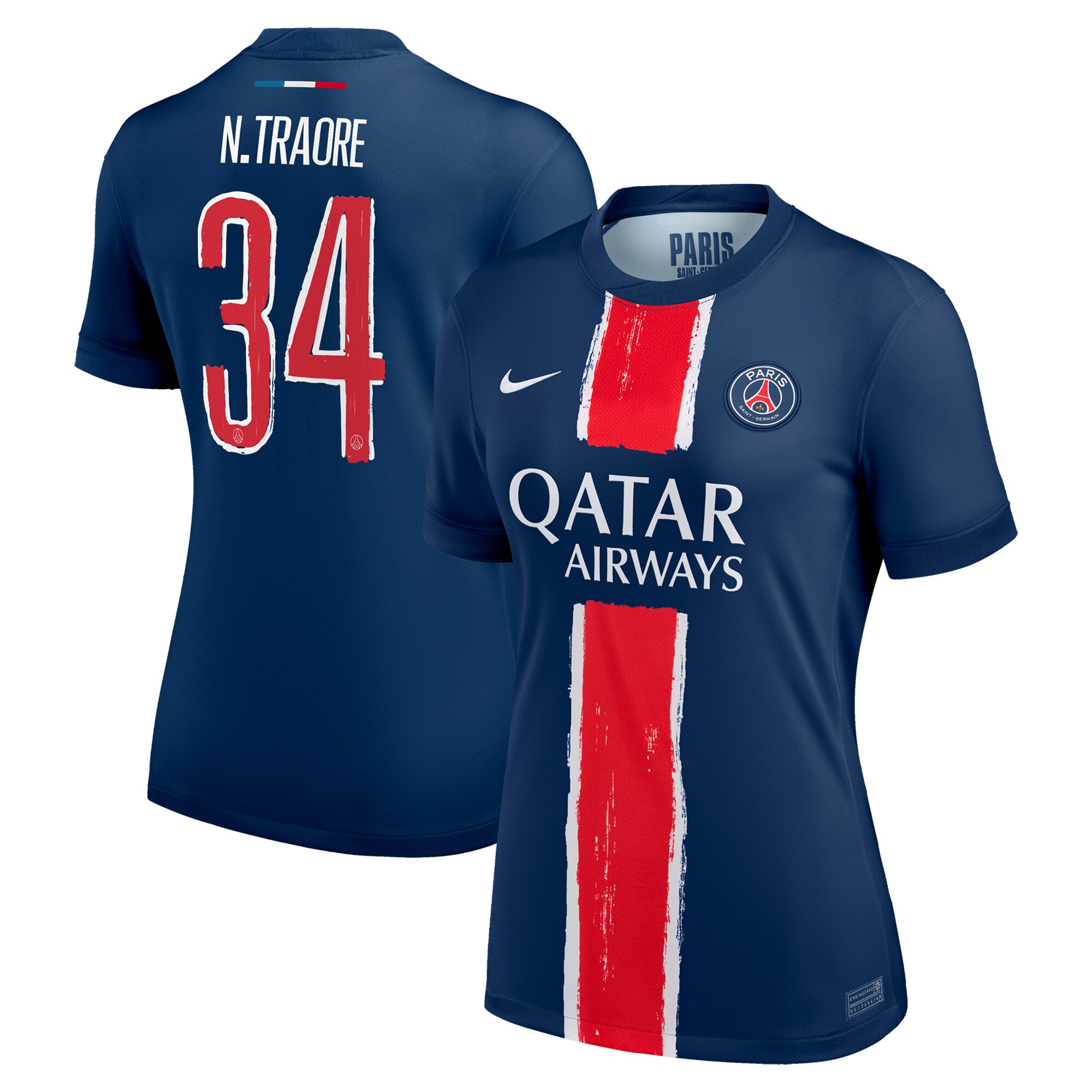 maillot domicile stadium psg nike 2425 – femme avec flocage n.traore 34 Série | Maillots et Vêtements PSG Exclusifs sur PSG Shop