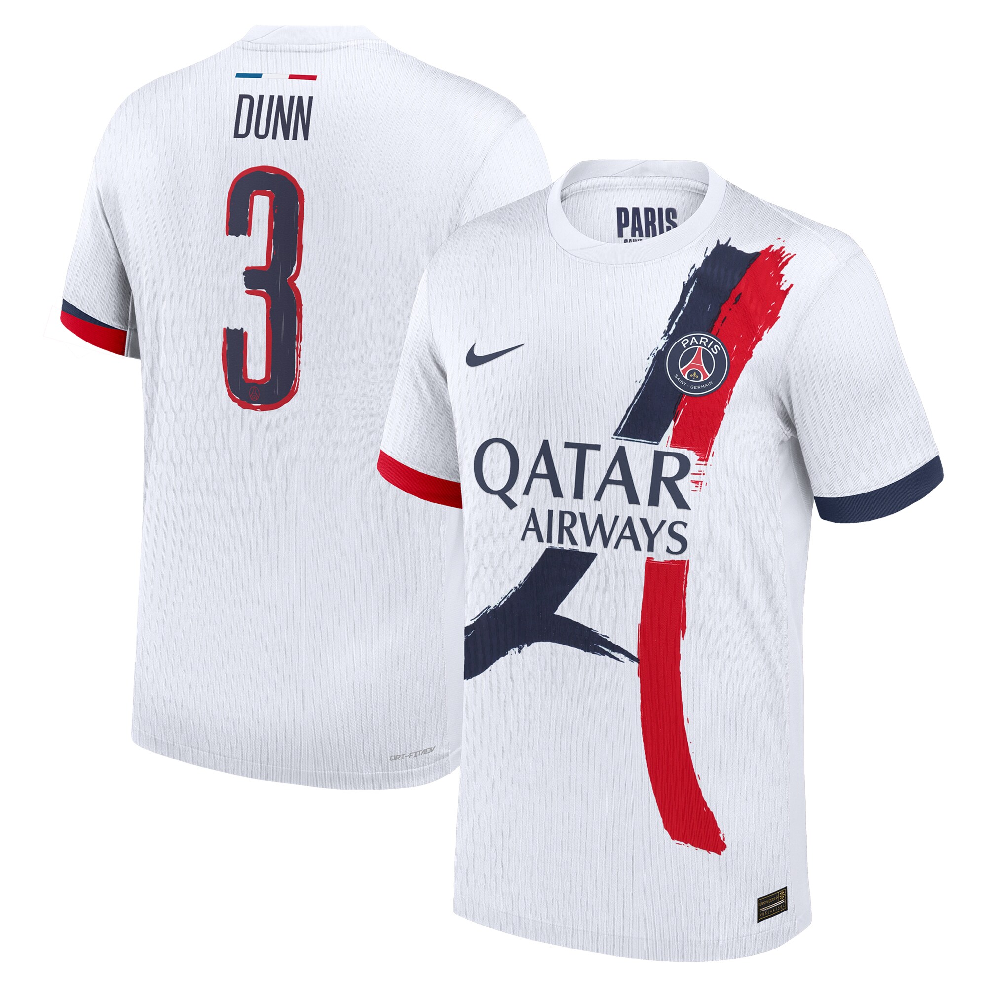 maillot exterieur match psg nike dri-fit adv 2425 avec flocage dunn 3 Série | Maillots et Vêtements PSG Exclusifs sur PSG Shop
