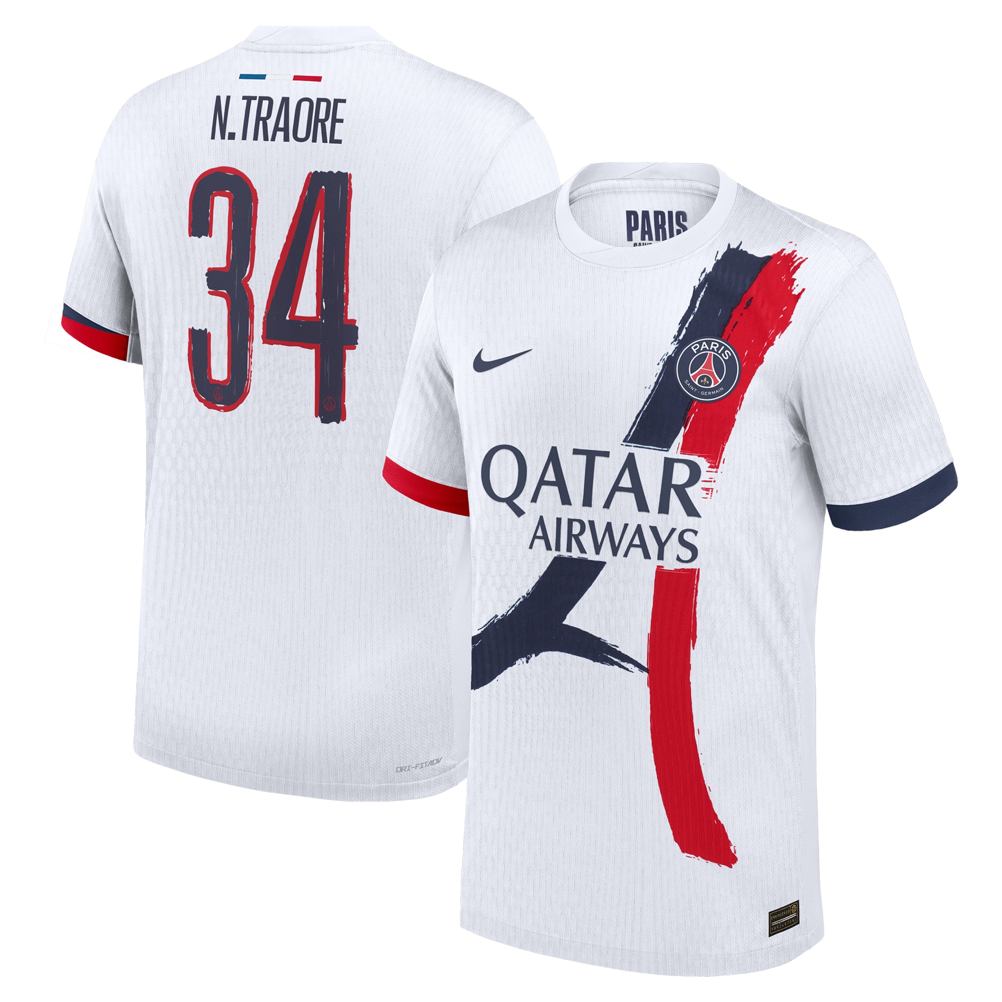 maillot exterieur match psg nike dri-fit adv 2425 avec flocage n.traore 34 Série | Maillots et Vêtements PSG Exclusifs sur PSG Shop