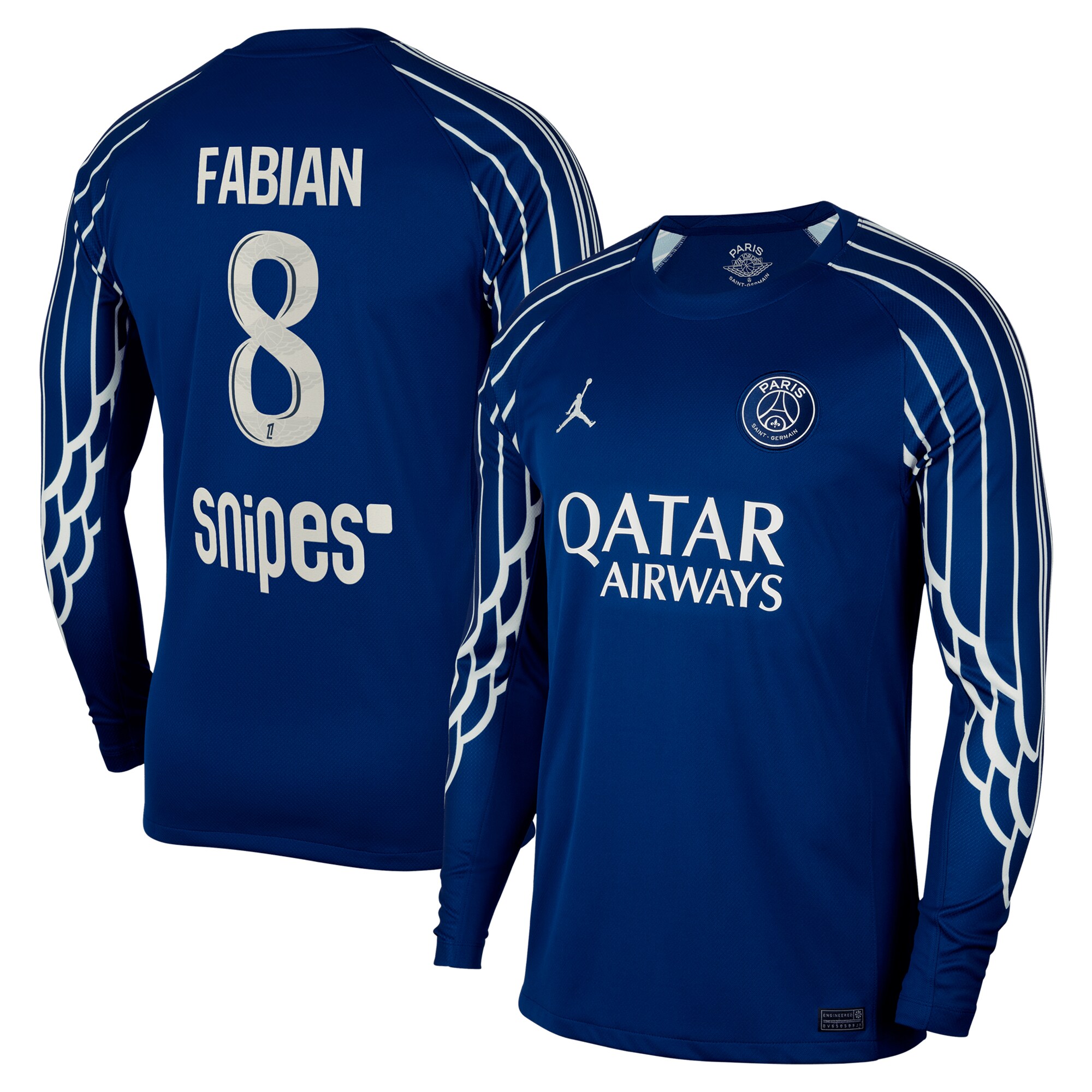 maillot fourth stadium psg jordan 2425 – manches longues avec flocage fabian 8 Série | Maillots et Vêtements PSG Exclusifs sur PSG Shop