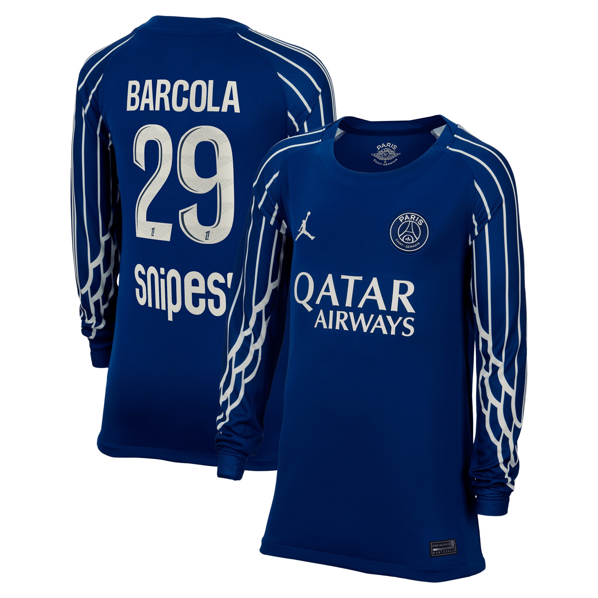 maillot fourth stadium psg jordan 2425 – manches longues – enfant avec flocage barcola 29 Série | Maillots et Vêtements PSG Exclusifs sur PSG Shop
