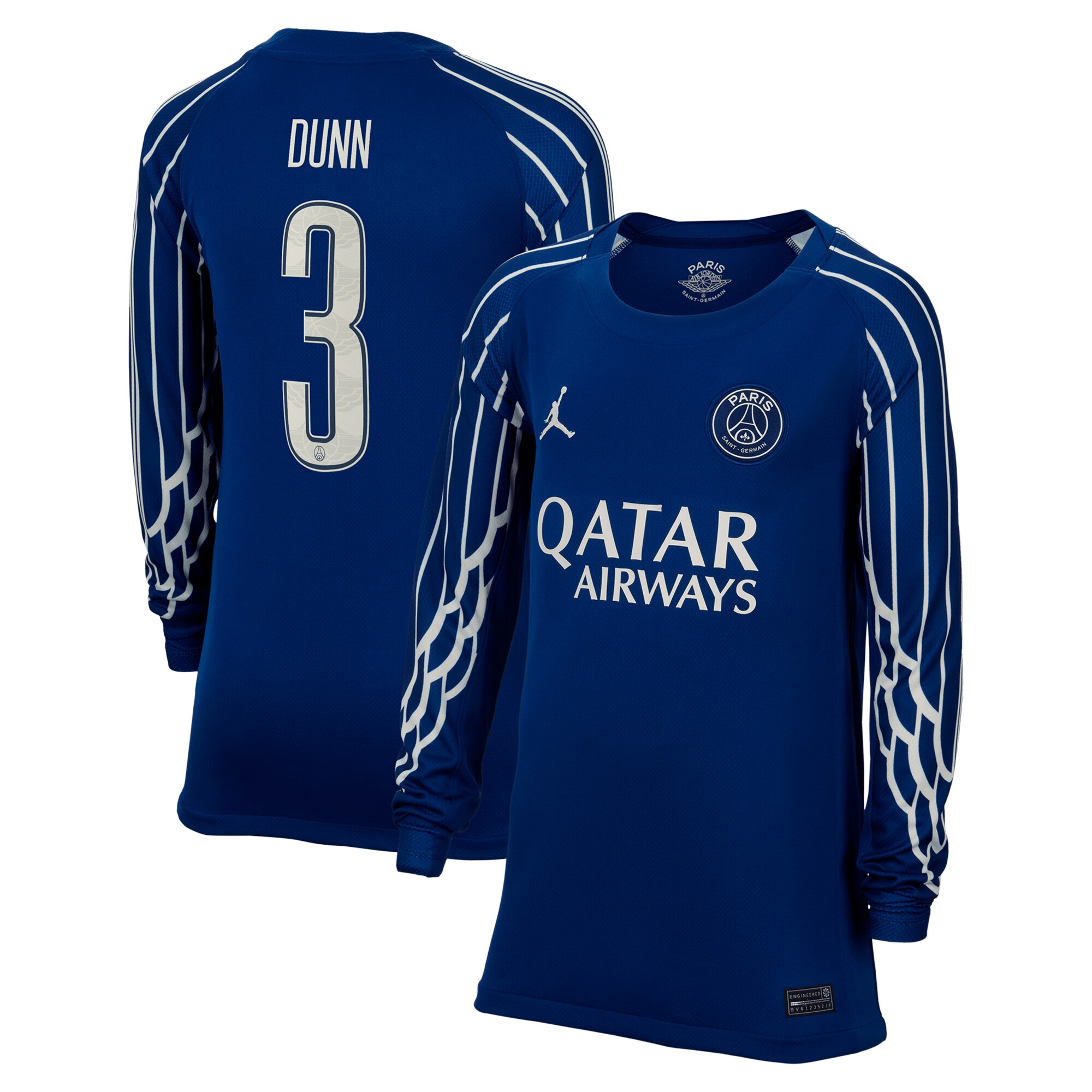 maillot fourth stadium psg jordan 2425 – manches longues – enfant avec flocage dunn 3 Série | Maillots et Vêtements PSG Exclusifs sur PSG Shop