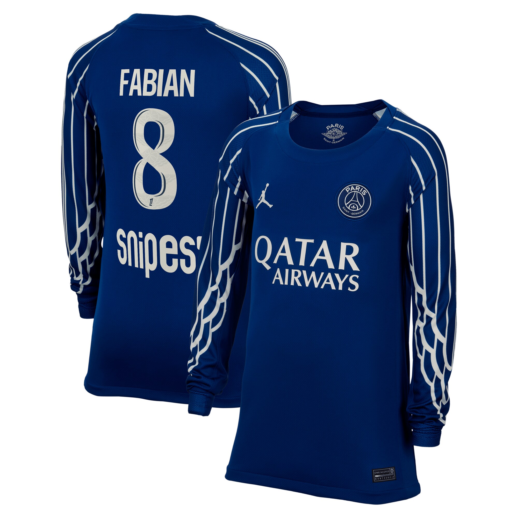 maillot fourth stadium psg jordan 2425 – manches longues – enfant avec flocage fabian 8 Série | Maillots et Vêtements PSG Exclusifs sur PSG Shop