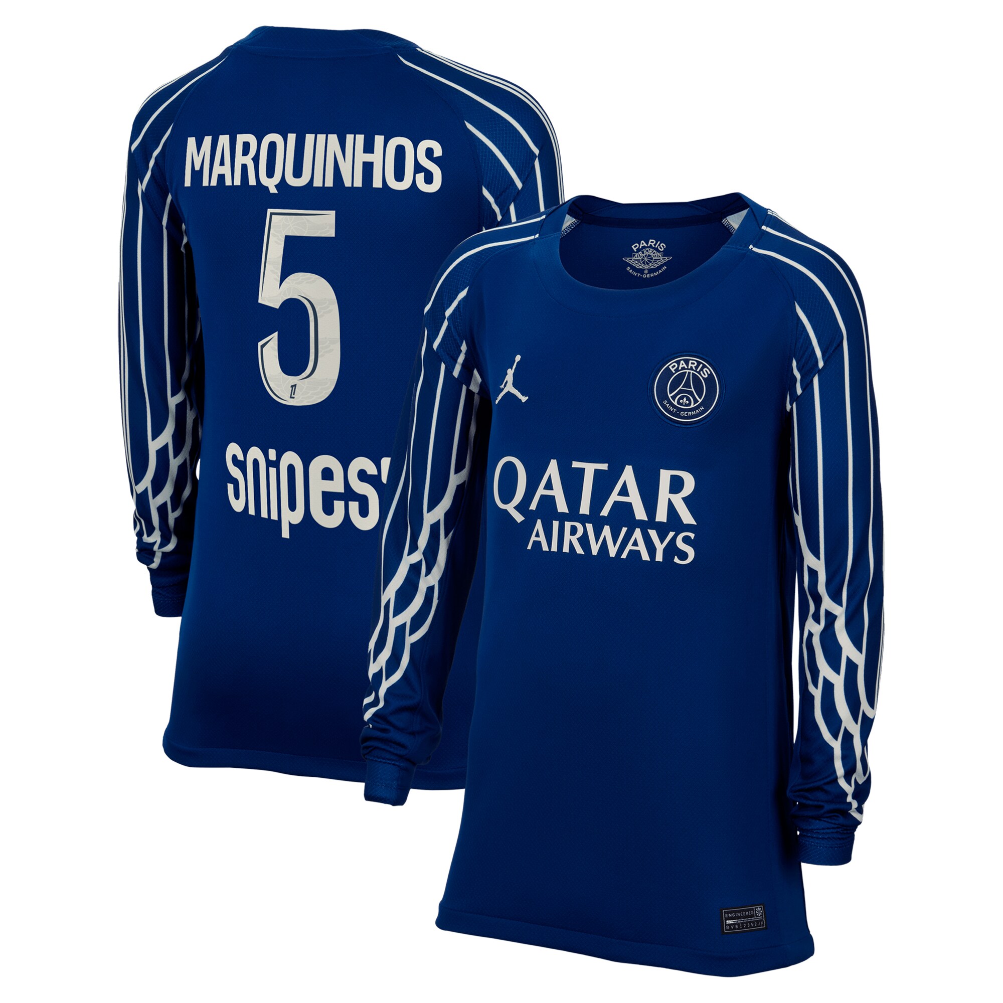 maillot fourth stadium psg jordan 2425 – manches longues – enfant avec flocage marquinhos 5 Série | Maillots et Vêtements PSG Exclusifs sur PSG Shop