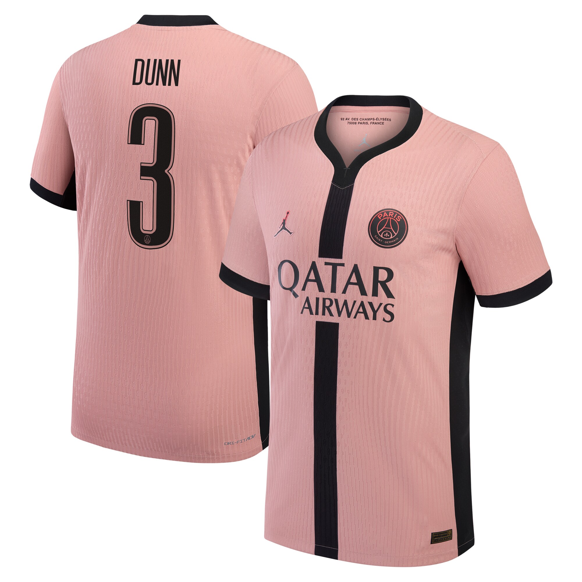 maillot third match psg jordan dri-fit adv 2425 avec flocage dunn 3 Série | Maillots et Vêtements PSG Exclusifs sur PSG Shop