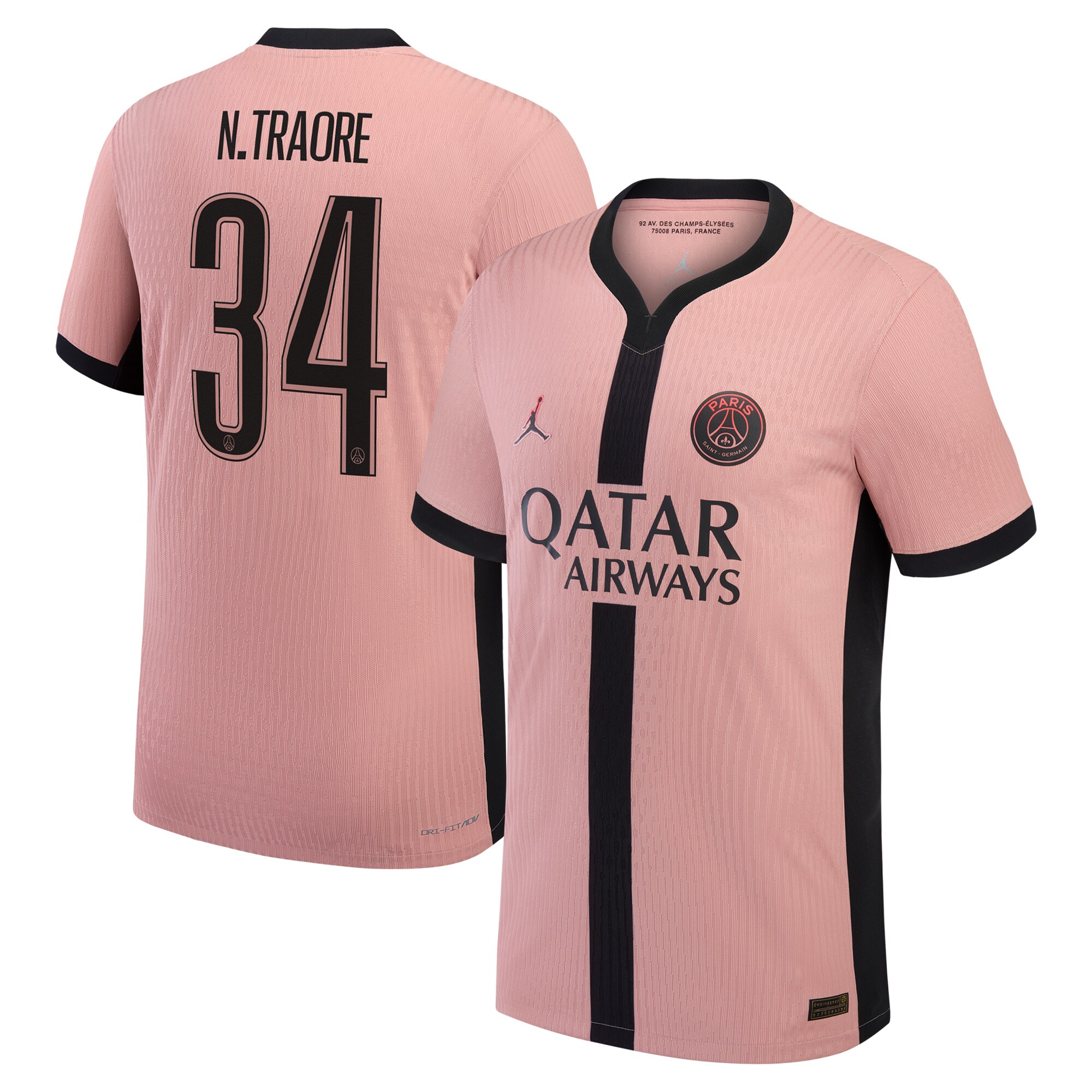 maillot third match psg jordan dri-fit adv 2425 avec flocage n.traore 34 Série | Maillots et Vêtements PSG Exclusifs sur PSG Shop