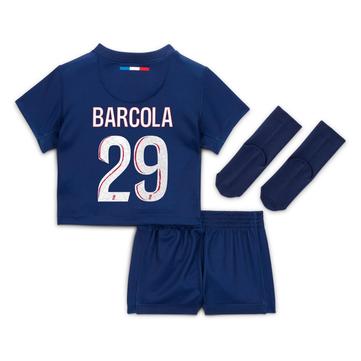 tenue domicile psg nike 2425 – bebe avec flocage barcola 29 Série | Maillots et Vêtements PSG Exclusifs sur PSG Shop