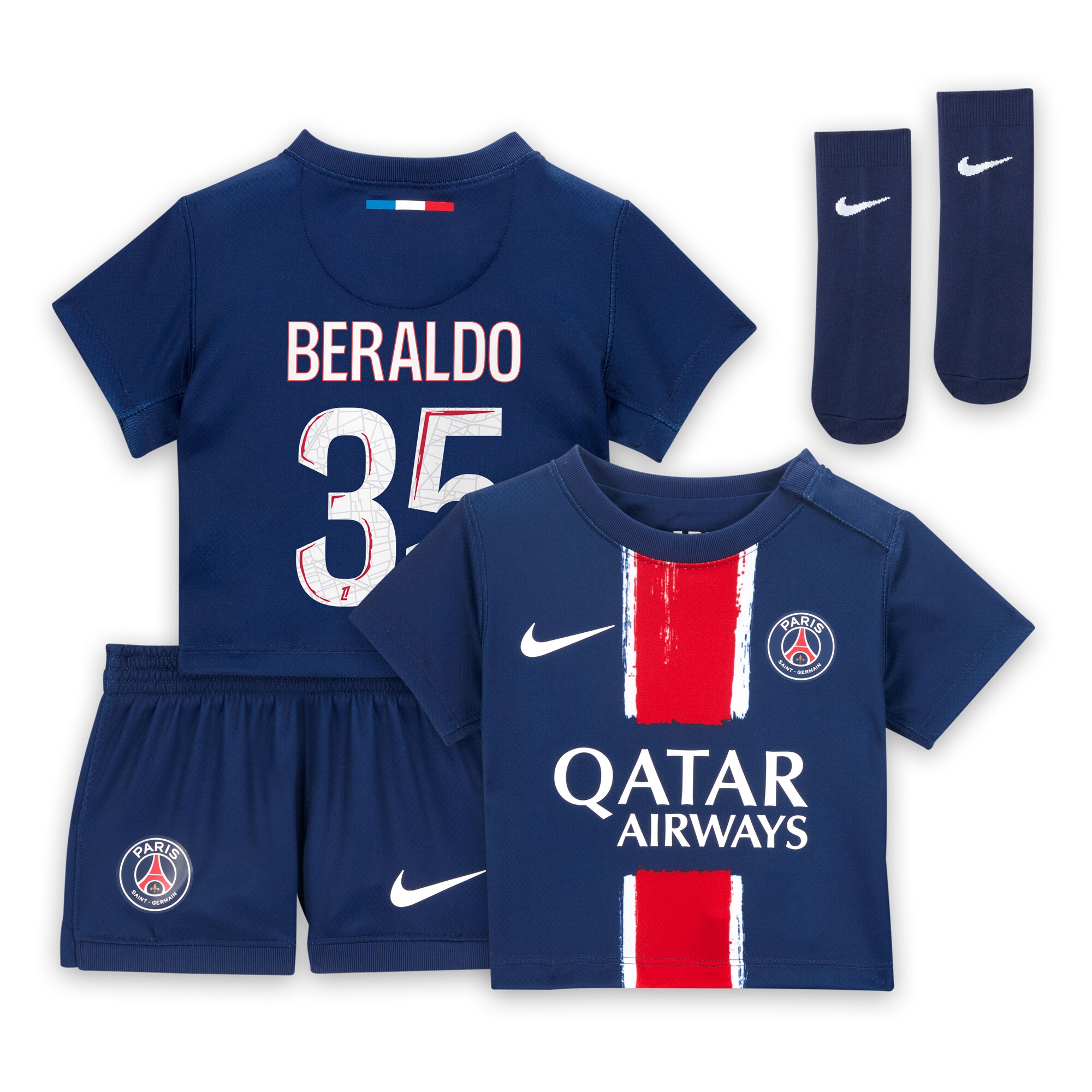 tenue domicile psg nike 2425 – bebe avec flocage beraldo 35 Série | Maillots et Vêtements PSG Exclusifs sur PSG Shop