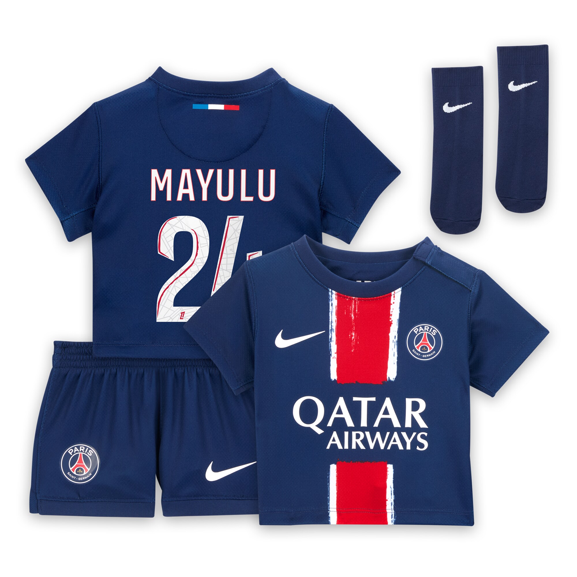 tenue domicile psg nike 2425 – bebe avec flocage mayulu 24 Série | Maillots et Vêtements PSG Exclusifs sur PSG Shop