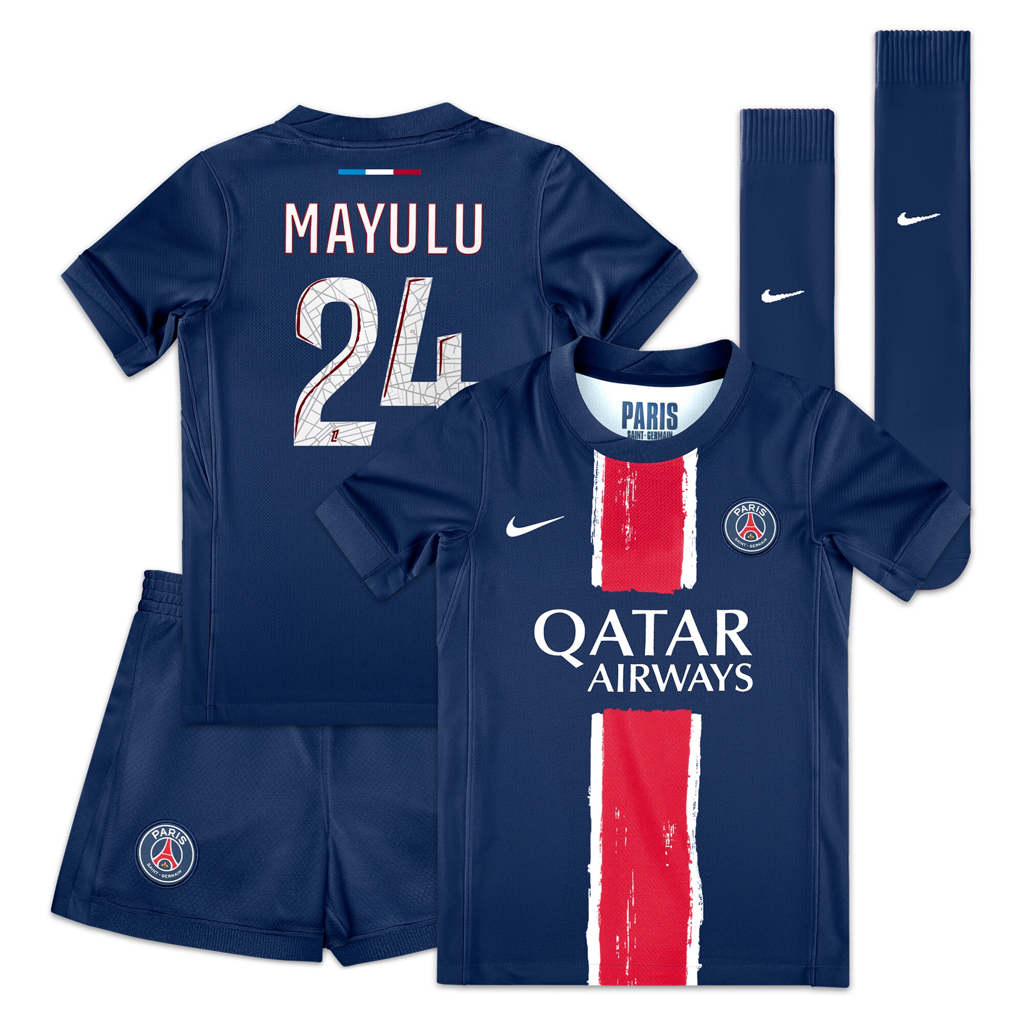 tenue domicile psg nike 2425 – jeune enfant avec flocage mayulu 24 Série | Maillots et Vêtements PSG Exclusifs sur PSG Shop
