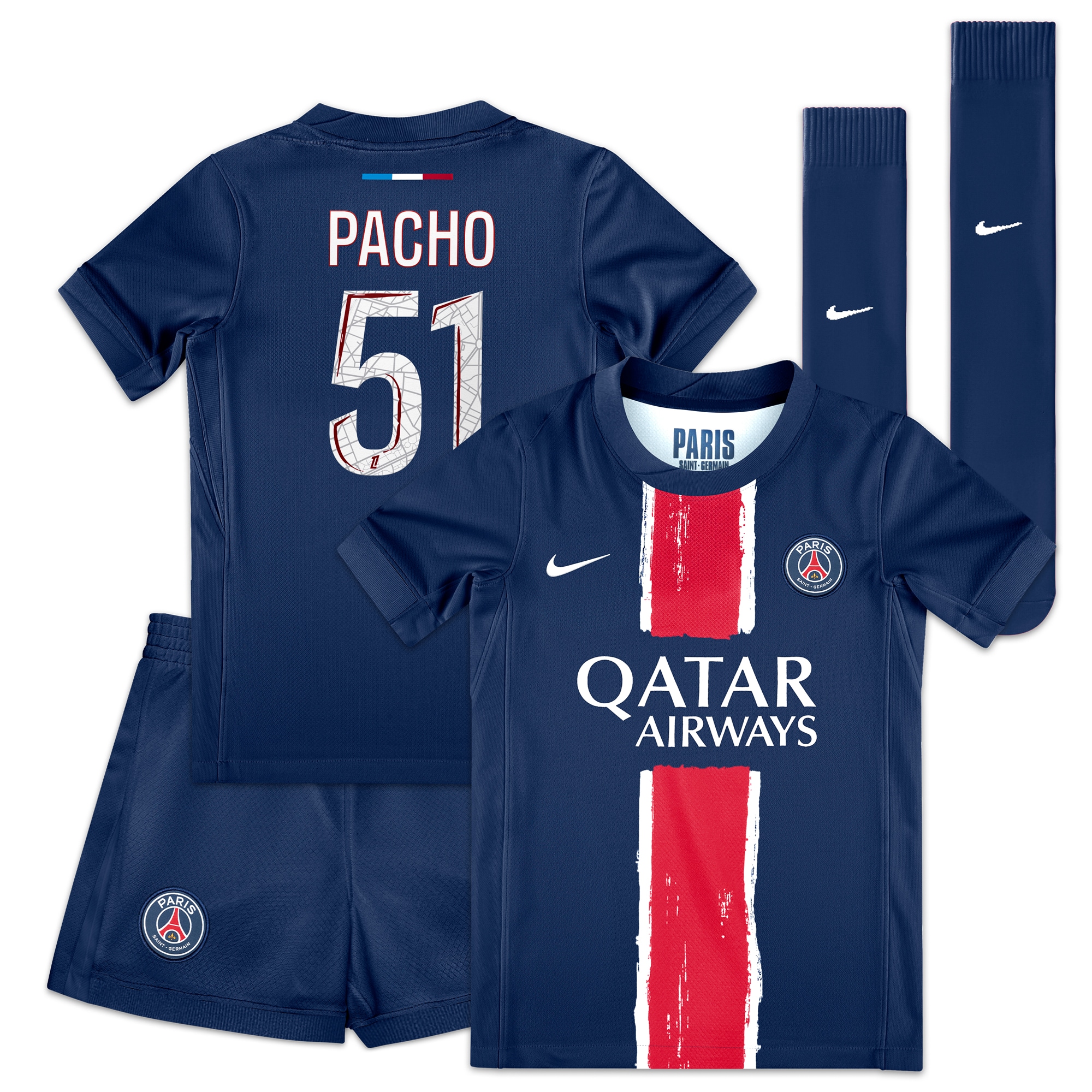 tenue domicile psg nike 2425 – jeune enfant avec flocage pacho 51 Série | Maillots et Vêtements PSG Exclusifs sur PSG Shop