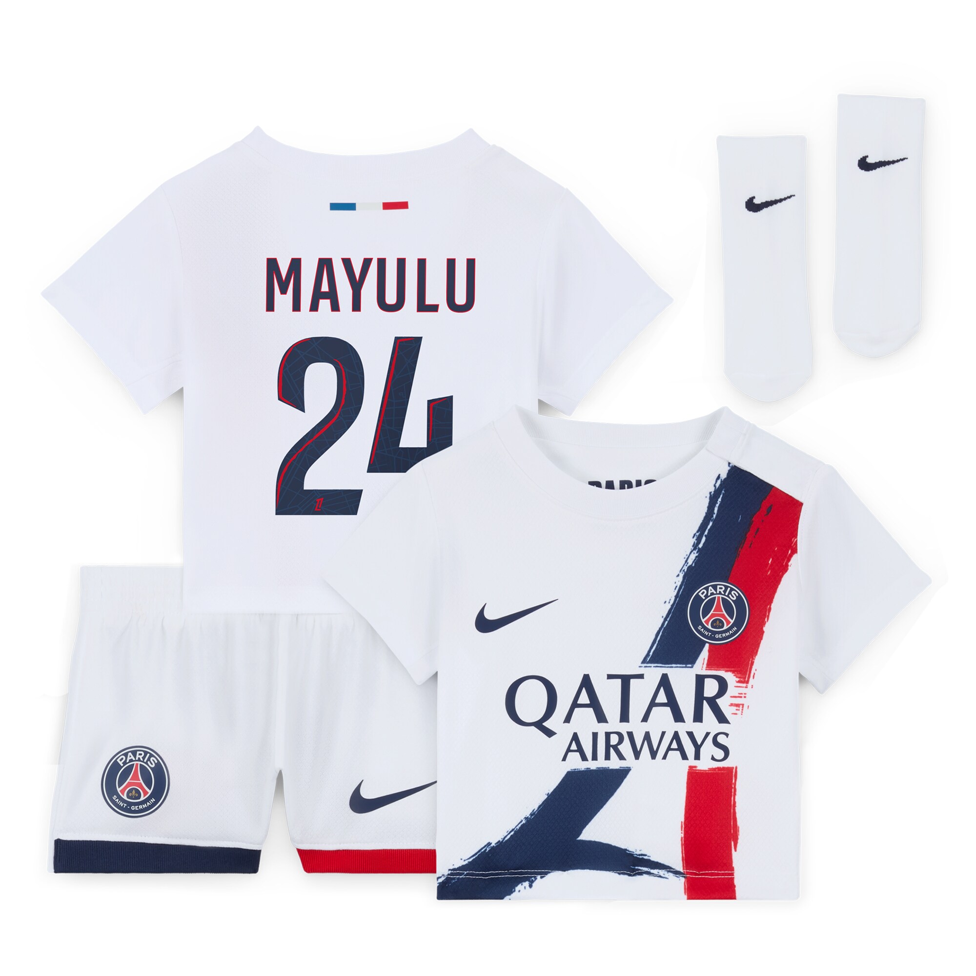 tenue exterieur psg nike 2425 – bebe avec flocage mayulu 24 Série | Maillots et Vêtements PSG Exclusifs sur PSG Shop