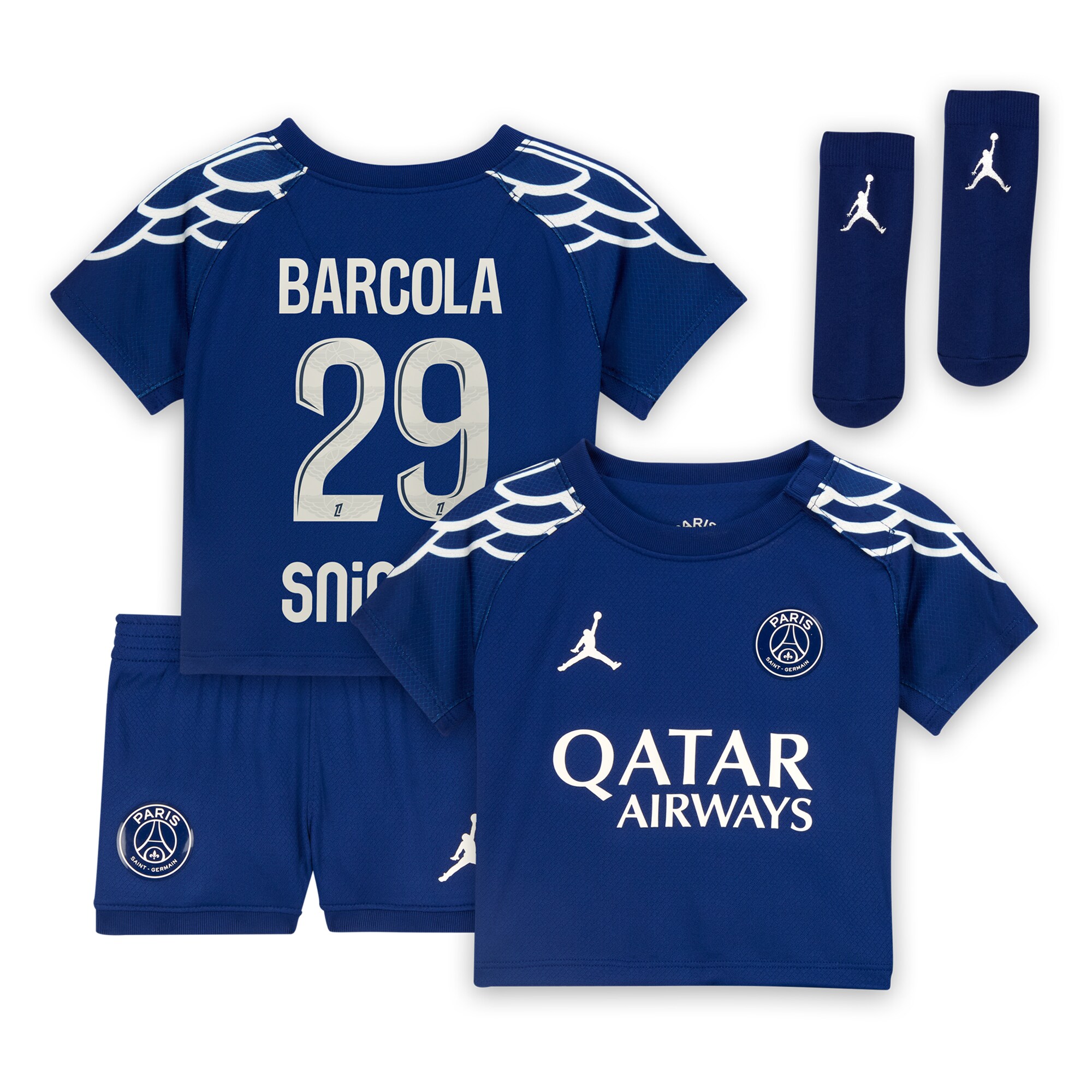 tenue fourth stadium psg jordan 2024-25 – bebe avec flocage barcola 29 Série | Maillots et Vêtements PSG Exclusifs sur PSG Shop