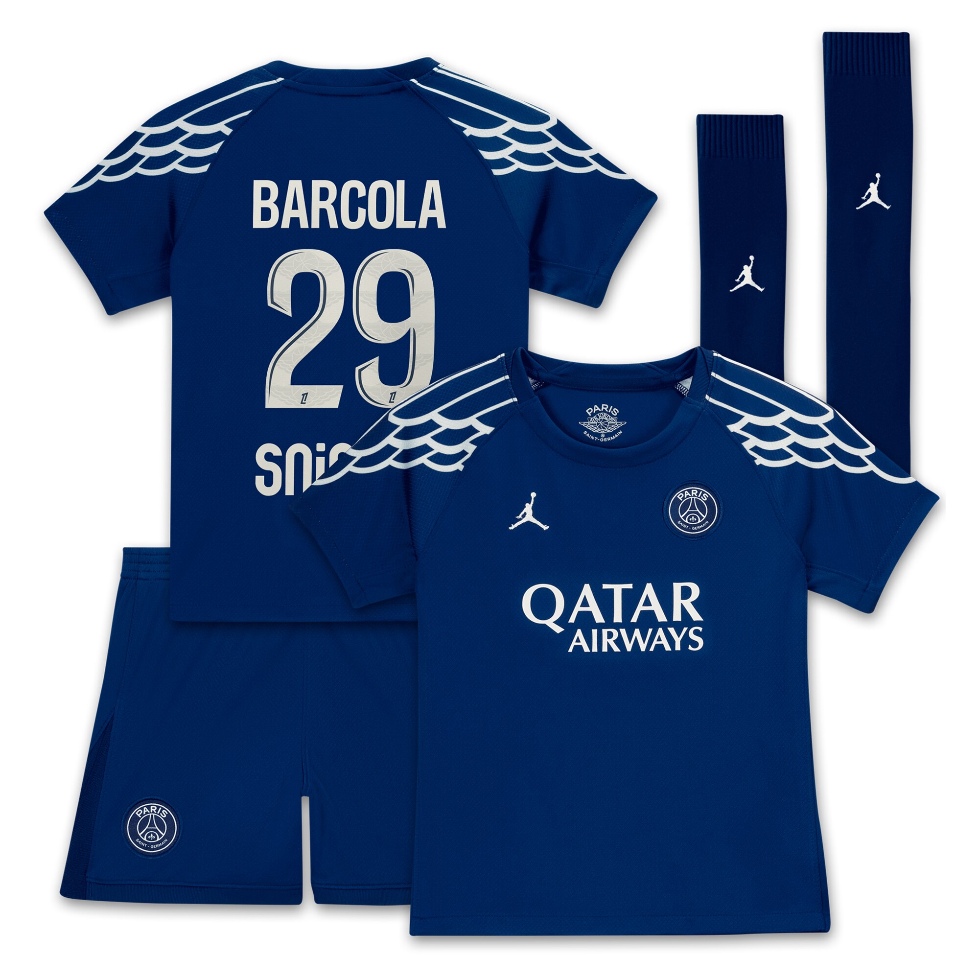 tenue fourth stadium psg jordan 2024-25 – jeune enfant avec flocage barcola 29 Série | Maillots et Vêtements PSG Exclusifs sur PSG Shop