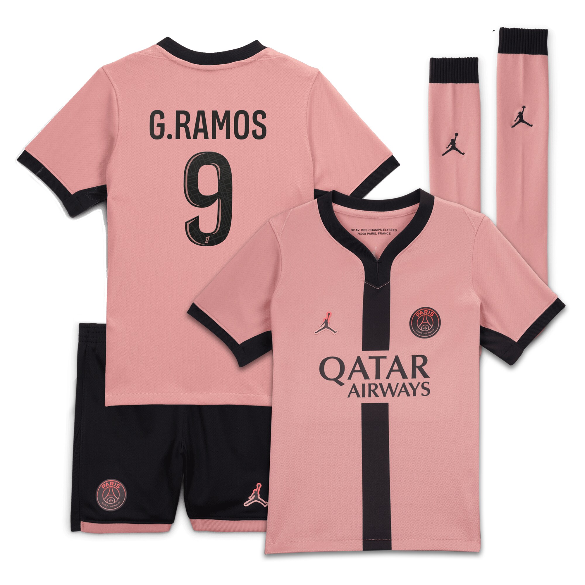 tenue third psg jordan 2425 – jeune enfant avec flocage g.ramos 9 Série | Maillots et Vêtements PSG Exclusifs sur PSG Shop